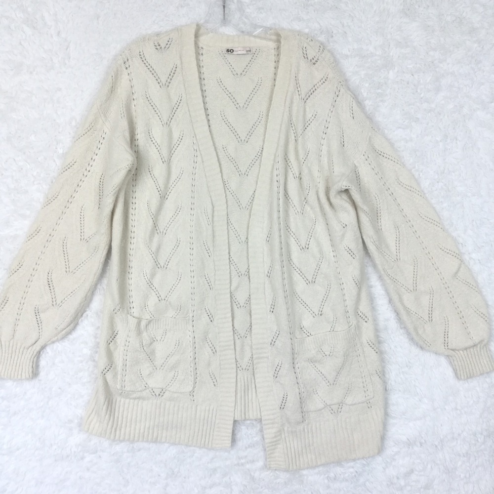 So Goods For Life Womens Sweater Cardigan Cream Knit Chevron Open Front L